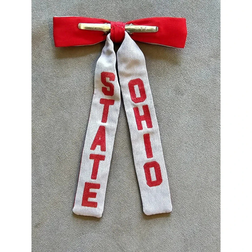 Vintage Wool OSU THEE Ohio State Buckeyes Clip‎ Bowtie Long Ribbons
